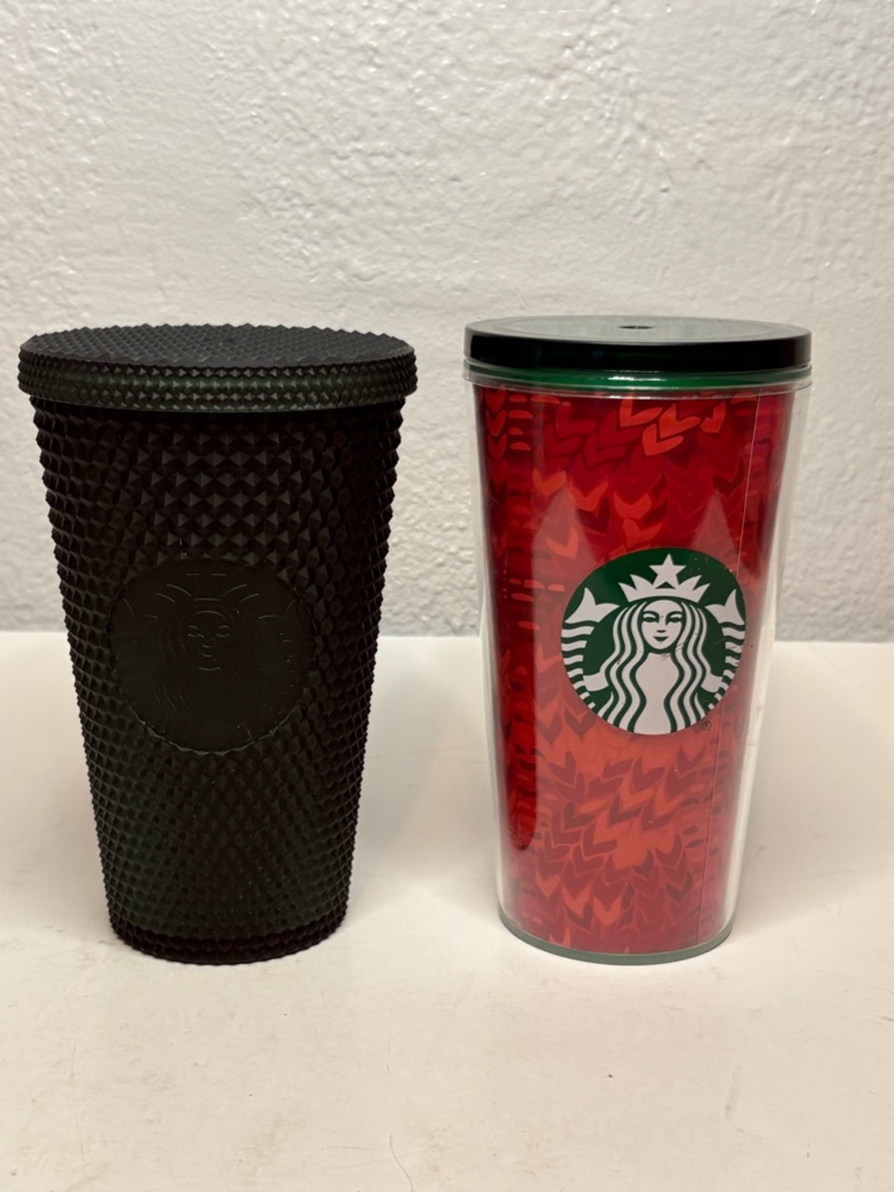 Starbucks Black Textured Tumbler & Red Logo Cold Cup Duo
